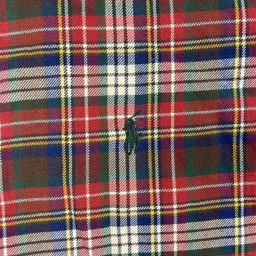 Vintage Polo Ralph Lauren Oxford Button Down Size Large Plaid Green Pony Logo